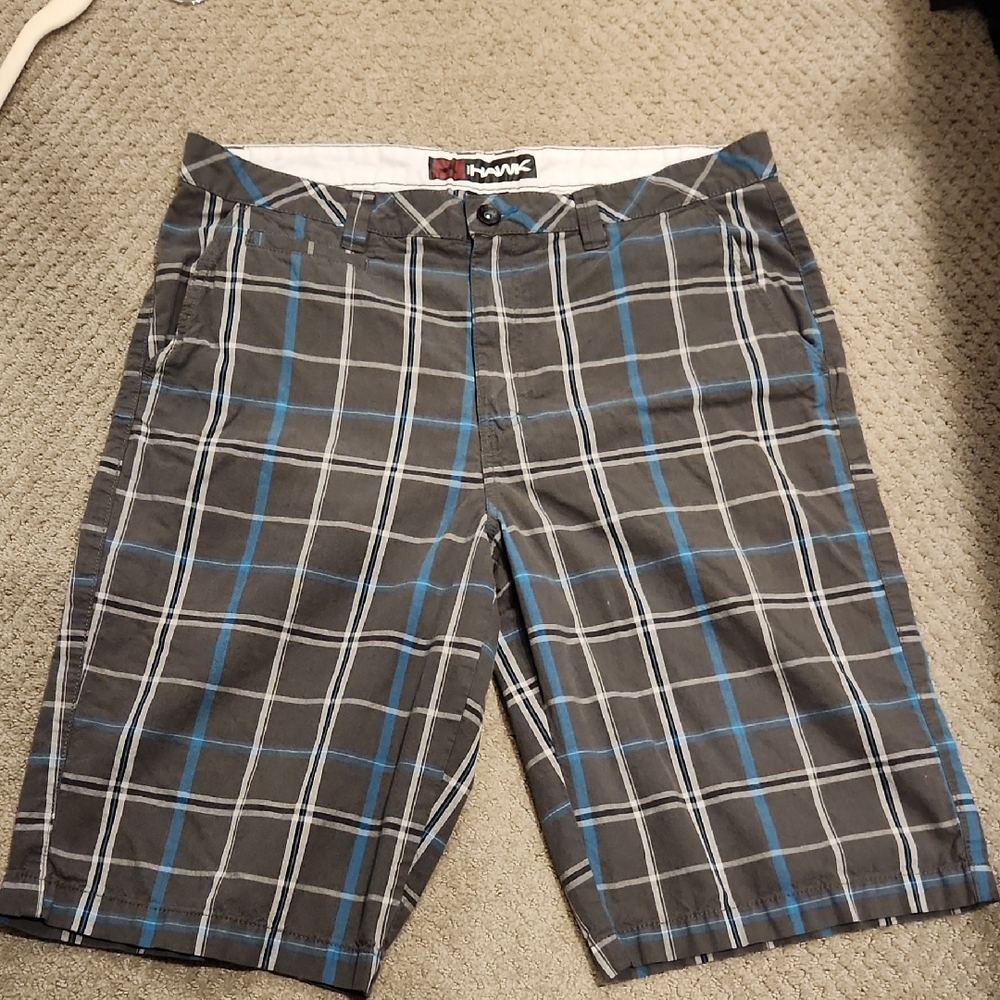 Tony Hawk Men's Gray and Blue Plaid Shorts 36.  SKATER